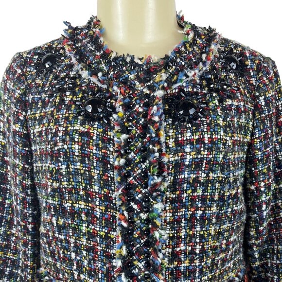 Magaschoni Women's Black Wooven Multicolor Threads  Button Up Sweater Sz 6 - Picture 5 of 10